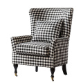 Black & White Plaid Arm Chair with Casters